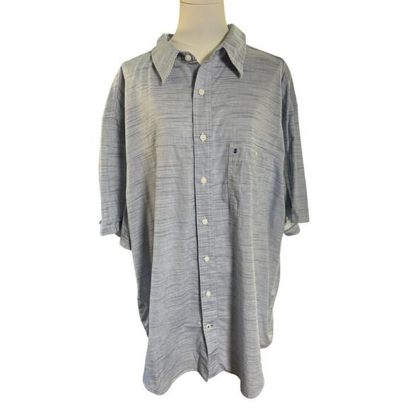 Izod Men 2XL Saltwater Relaxed Classic Blue White Striped Cotton Short‎ Sleeves - Picture 1 of 12
